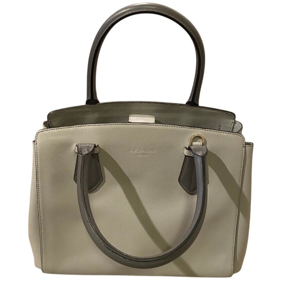 L.K. Bennet Top Handle Tote Bag‎ Gray Leather Minimalist Quiet Luxury Old Money